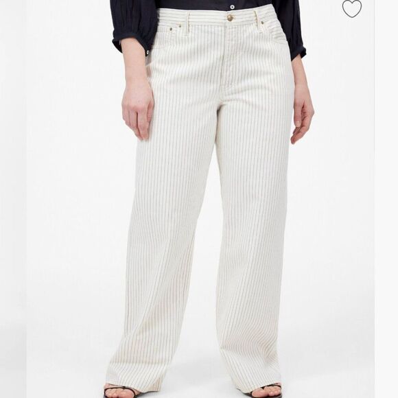 Madewell NU019 ivory and gray striped Low-Slung Baggy Jeans - Picture 1 of 8